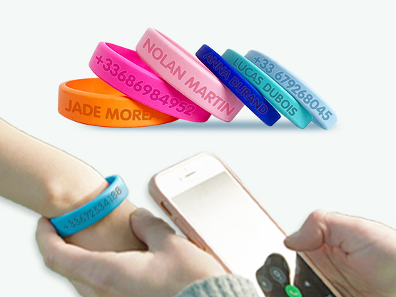Bracelet SOS Enfant Personnalisable - Plaque Gravée Prénom + Téléphone - Bande Silicone Magnétique Réglable - Garçon/fille
