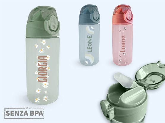 Borraccia Personalizzata con Coperchio con Cannuccia per la Scuola in Acciaio Inox con Incisione Personalizzata Borraccia Sportiva con nome per Ragazze Ragazzi Donne e Uomini (350ml/750ml,7 colori
